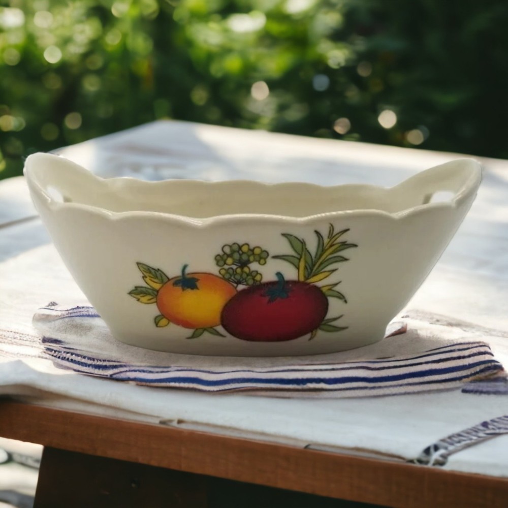 Genuine China Porcelain Dish Scalloped Oval Fruits Vegetables Candy Bowl